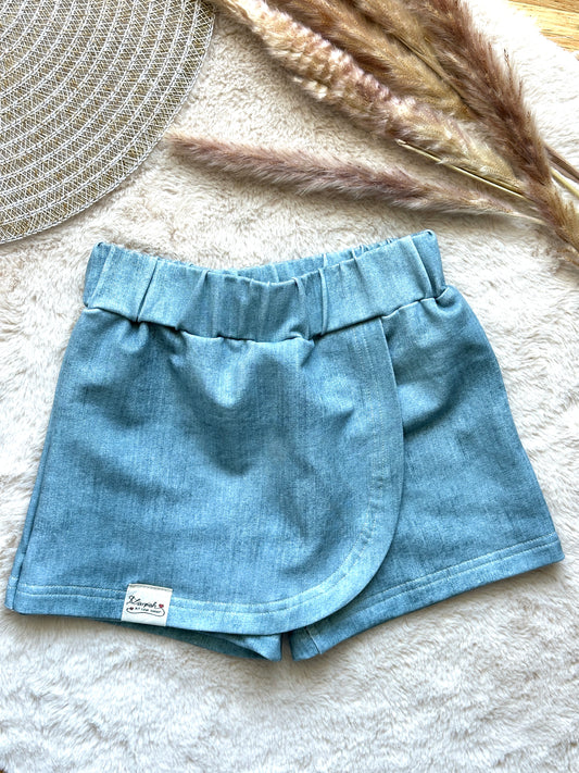 01 | SET | Mädchen Sommer-Set Hosenrock Jeanslook & Shirt Blumenwiese | Bio | Größe 92