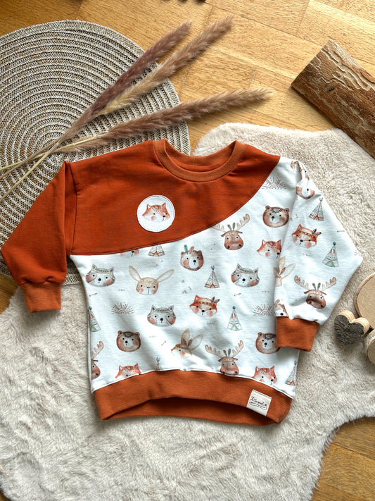 01 | SET | Sweater Waldtierfreunde Fuchs & Jogger Jeanslook | Bio | Größe 92