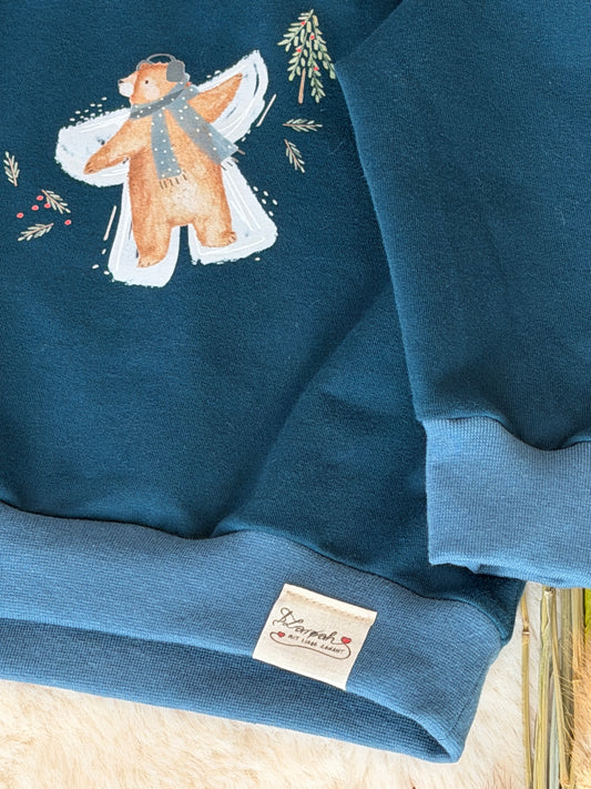 Oversized Sweater Schneeengelbär blau | Bio | Größe 86