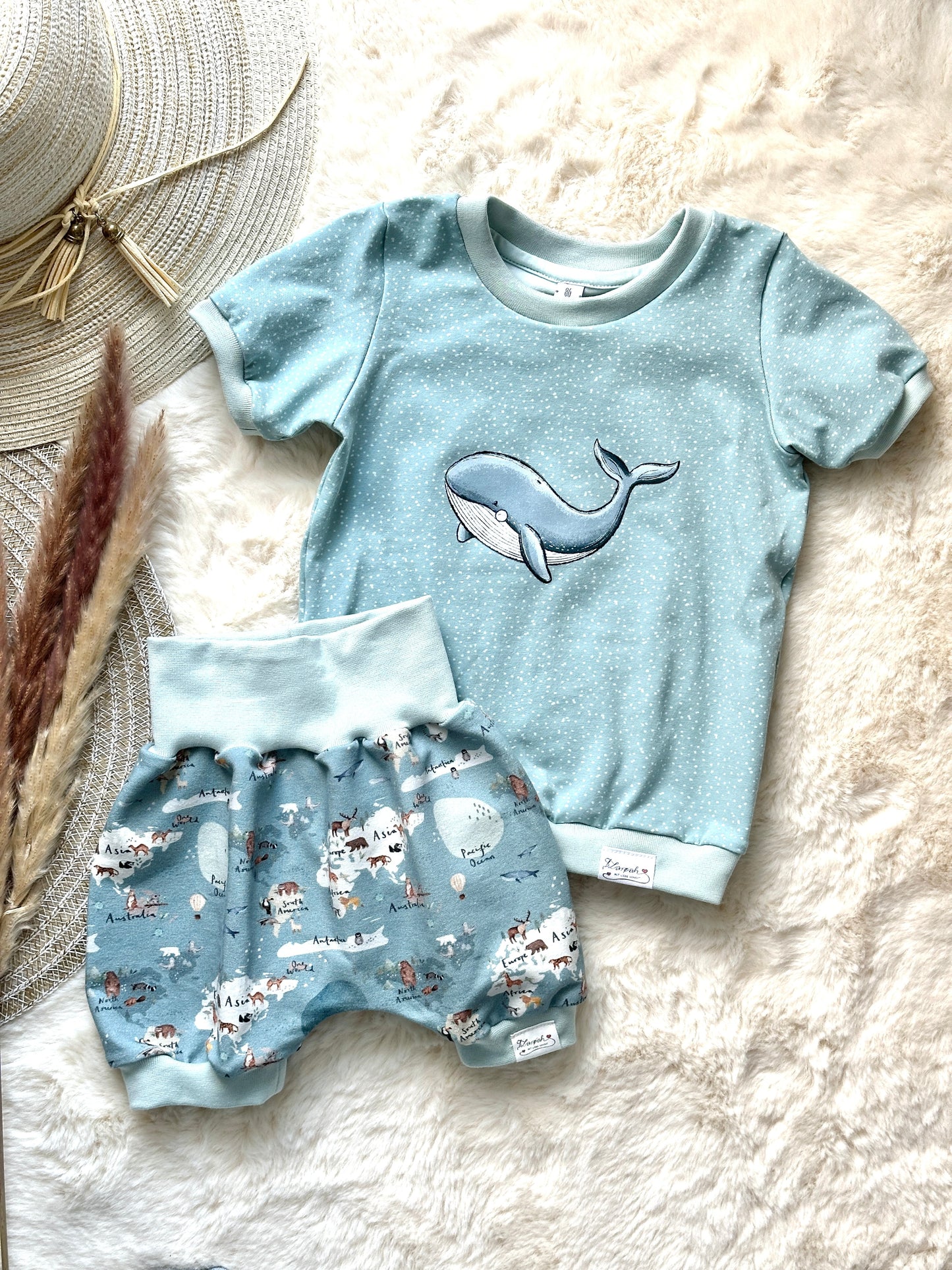 01 | SET | Sommer-Set Pumphose & Shirt Whale World | Bio | Größe 86