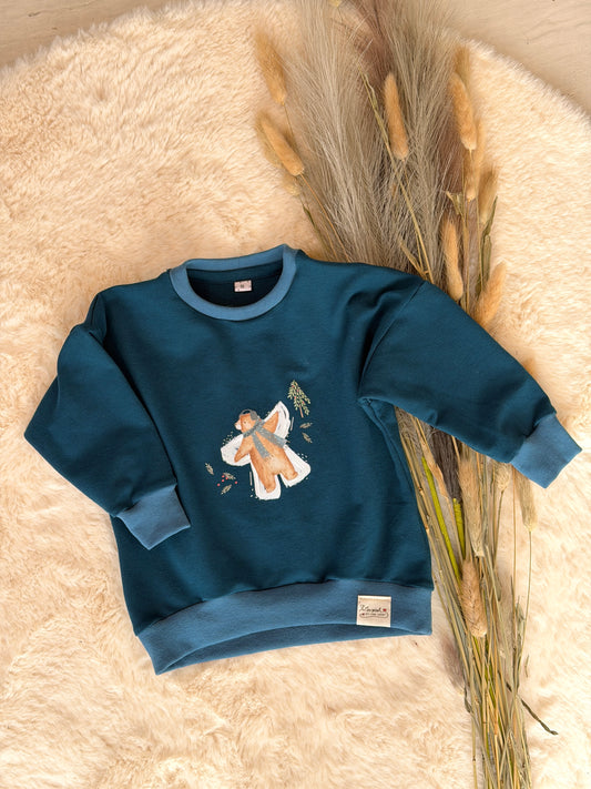 Oversized Sweater Schneeengelbär blau | Bio | Größe 86