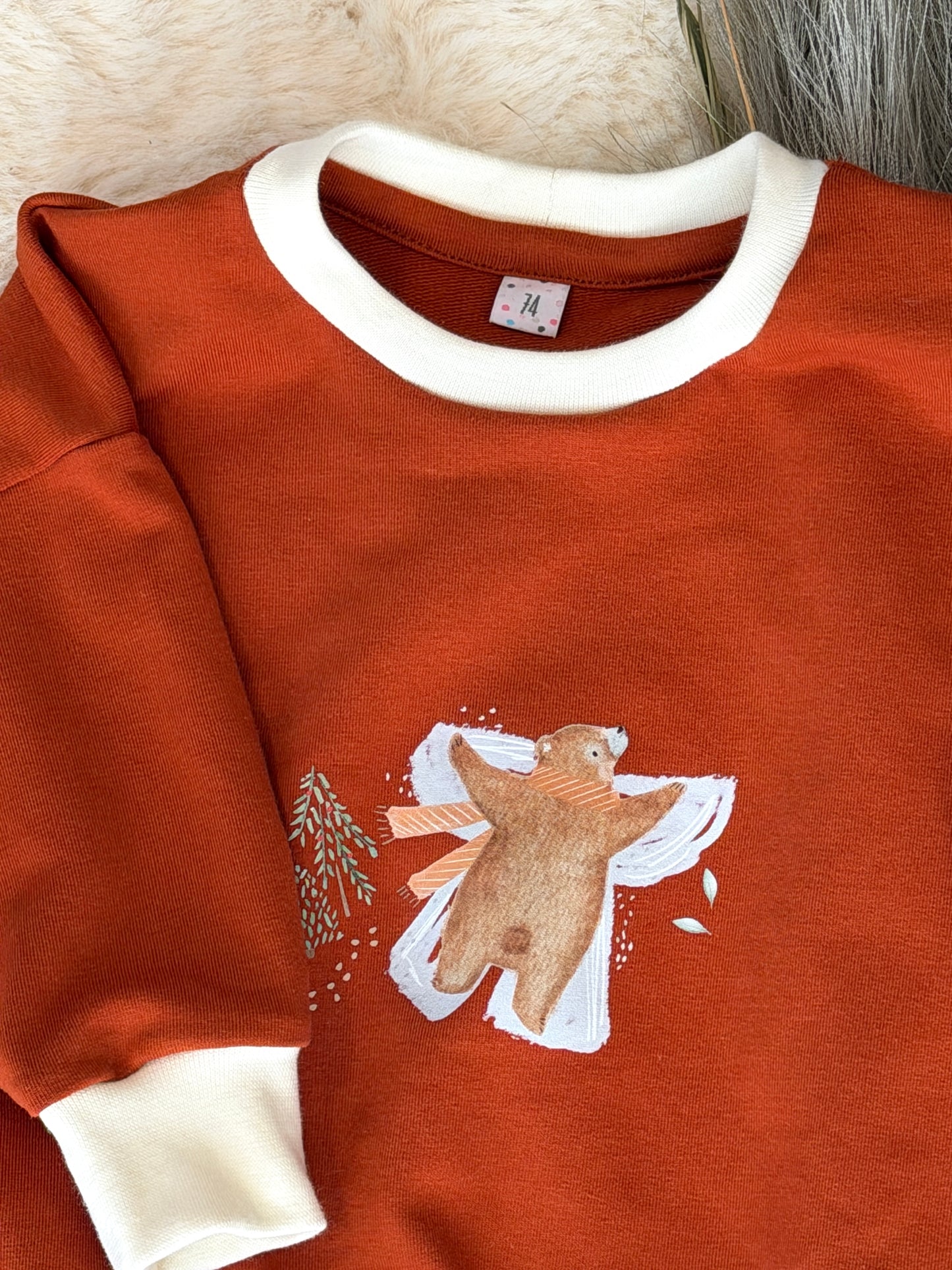 Oversized Sweater Schneeengelbär orangebraun | Bio | Größe 74