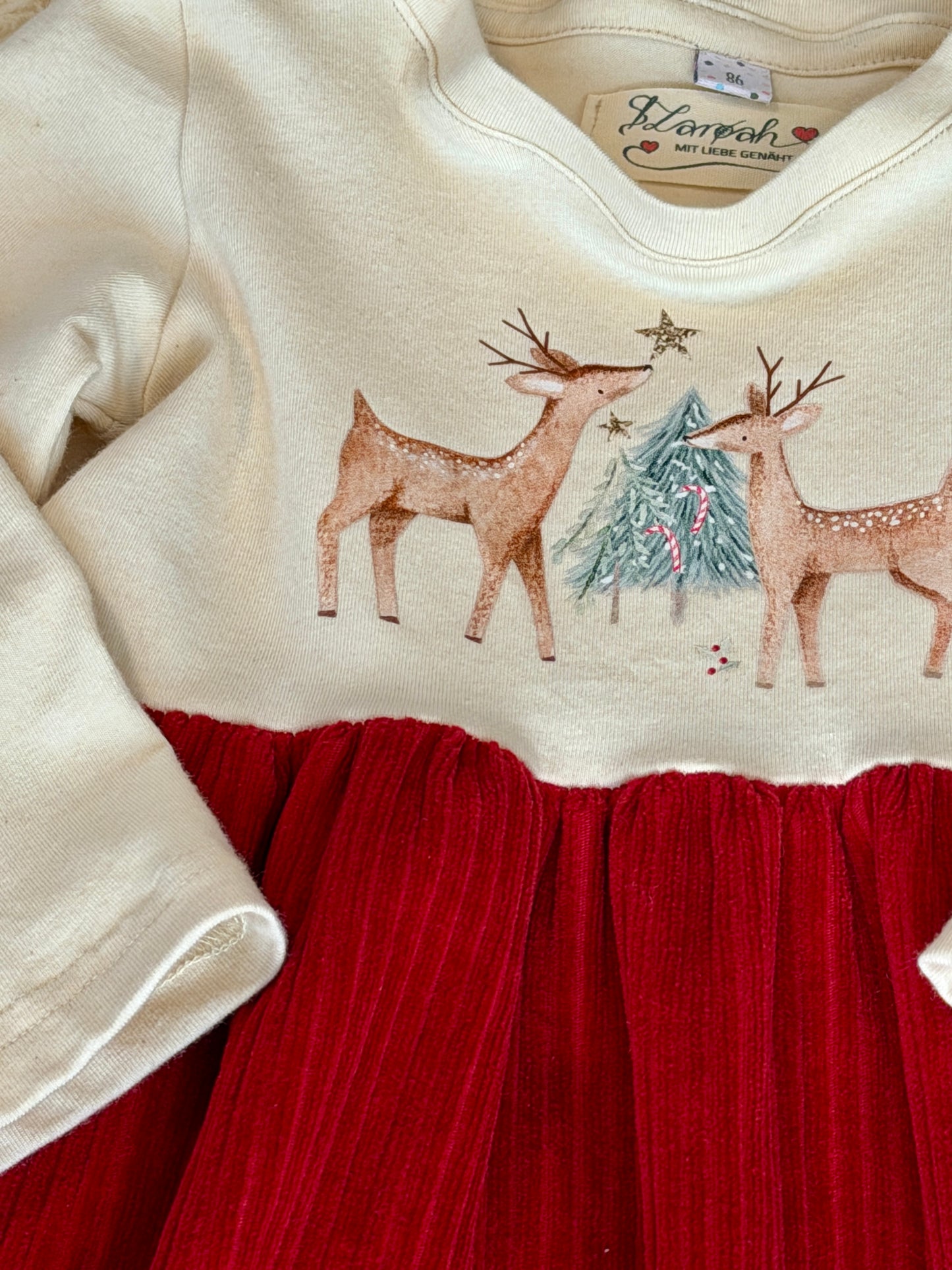 Set: Weihnachtskleid Reh & Knotenstirnband | Bio | Größe 86