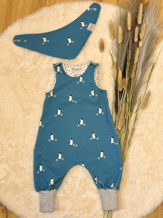 Set: Strampler & Halstuch Pinguine jeansblau | Bio | Größe 74