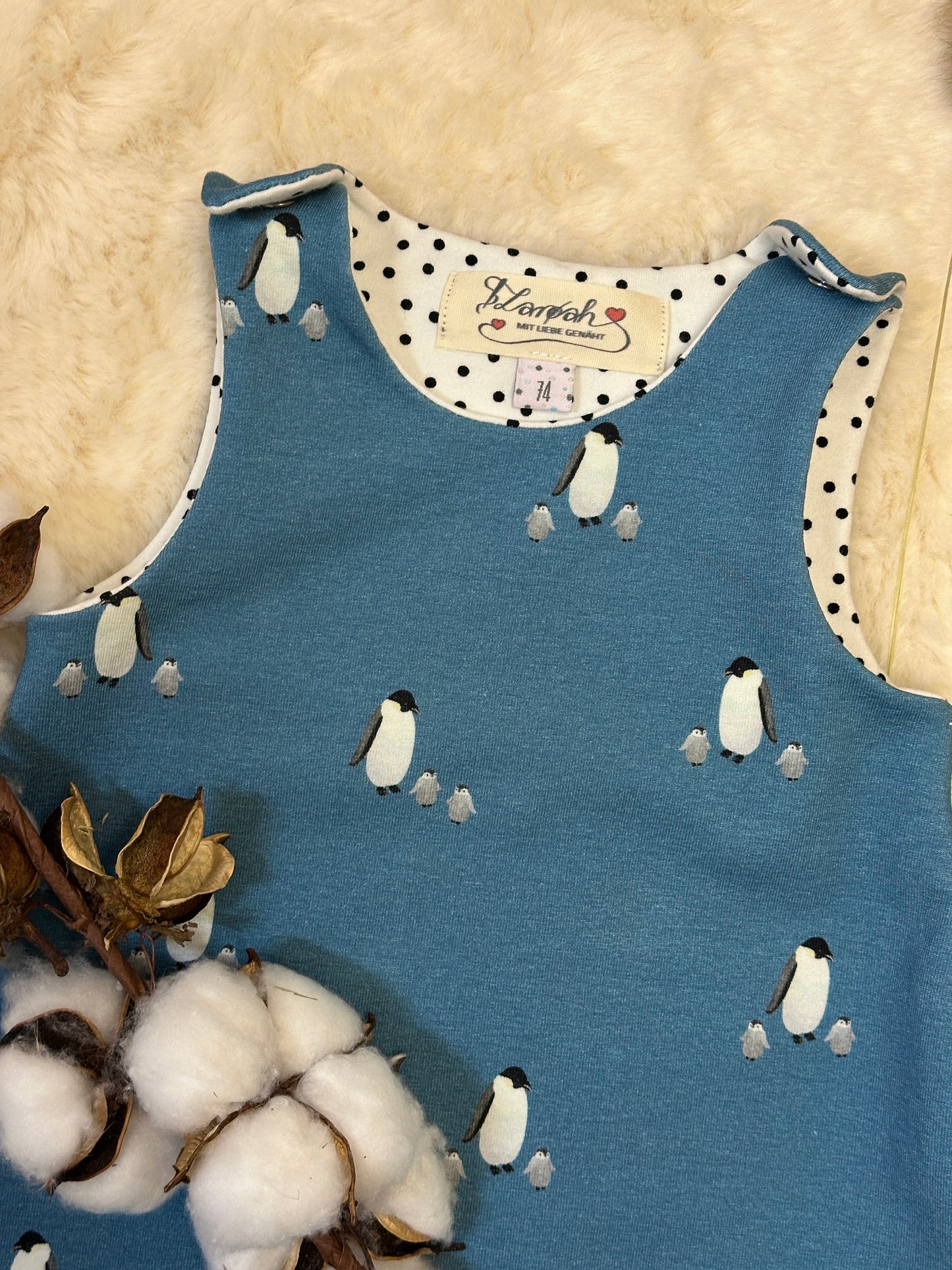 Set: Strampler & Halstuch Pinguine jeansblau | Bio | Größe 74