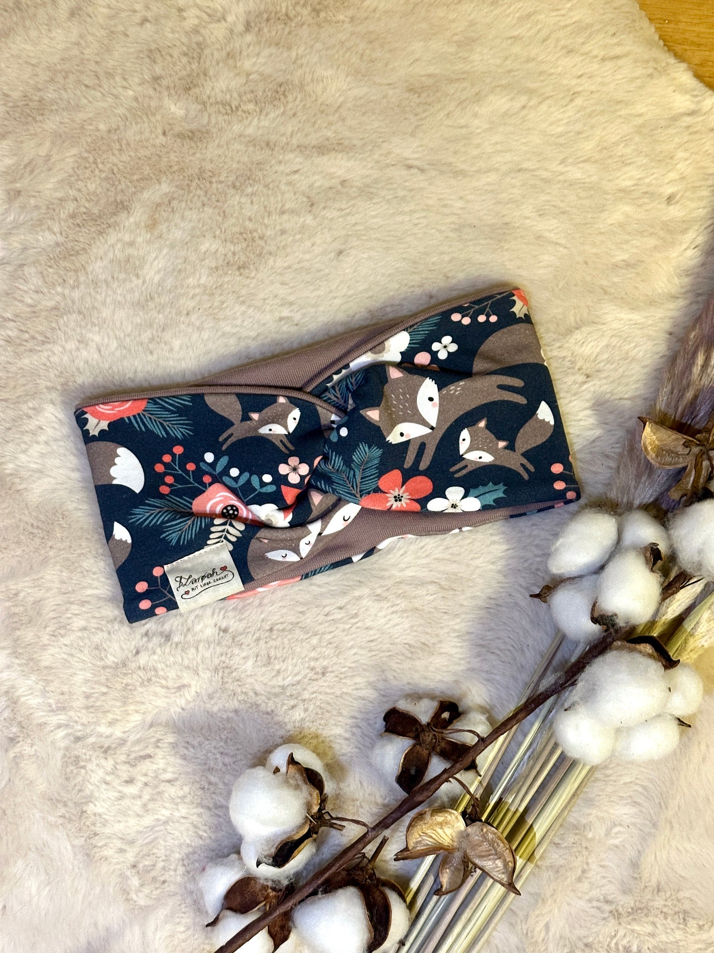 Knotenstirnband Fuchsfamilie KU 46-50 aus Bio Baumwolle