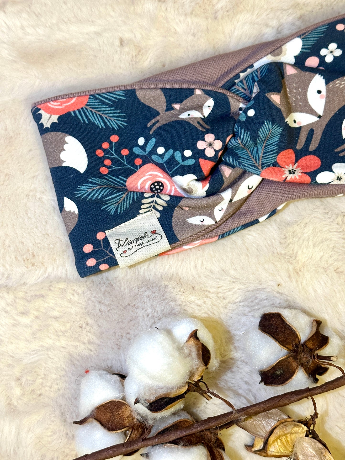 Knotenstirnband Fuchsfamilie KU 46-50 aus Bio Baumwolle