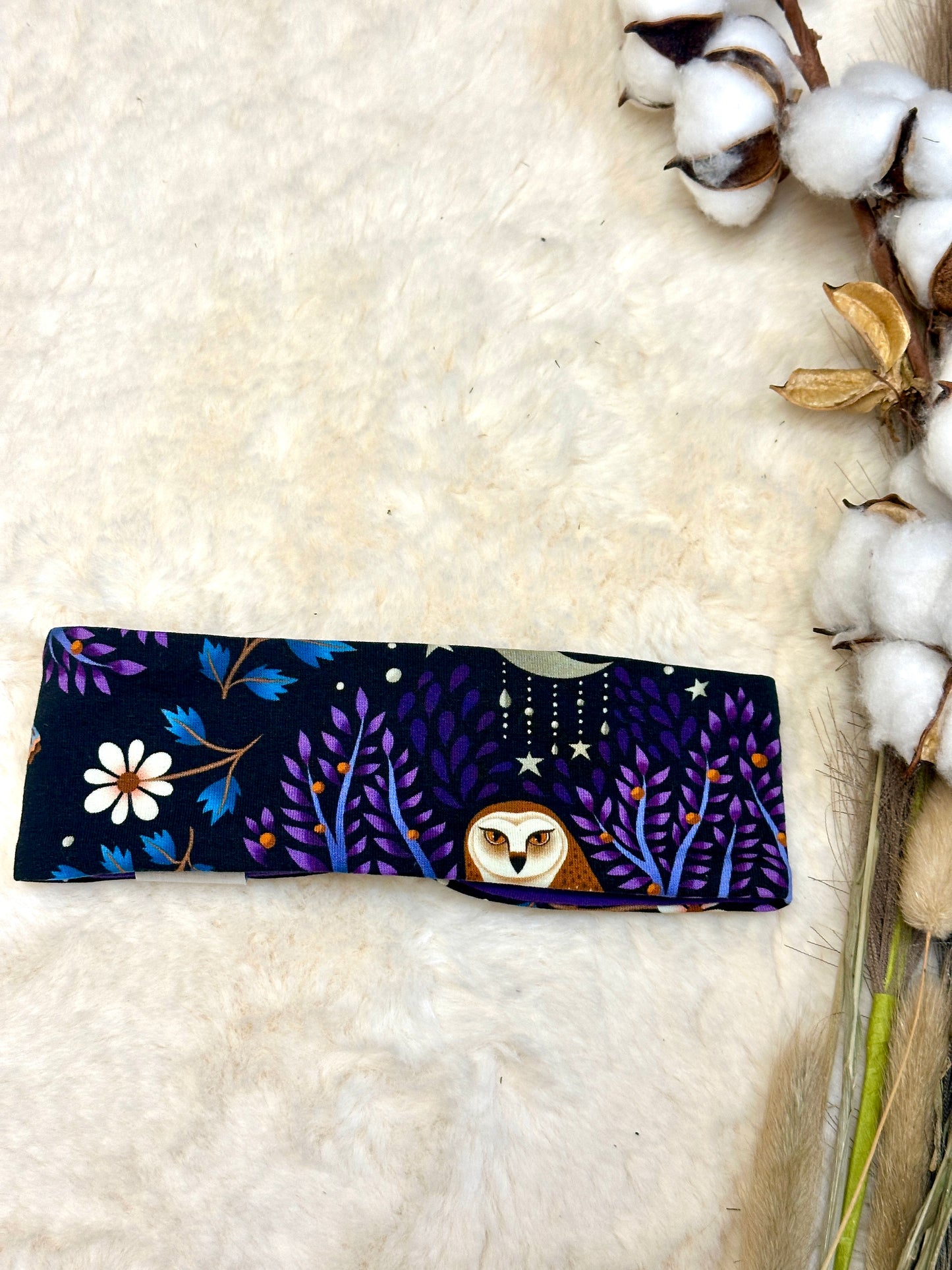 Knotenstirnband Eulenmagie KU 44-48 aus Bio Baumwolle